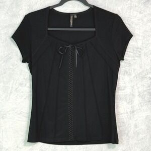 Black Corset Style Laced Front Square Neck Top sz M Petite Whimsigoth Witchy